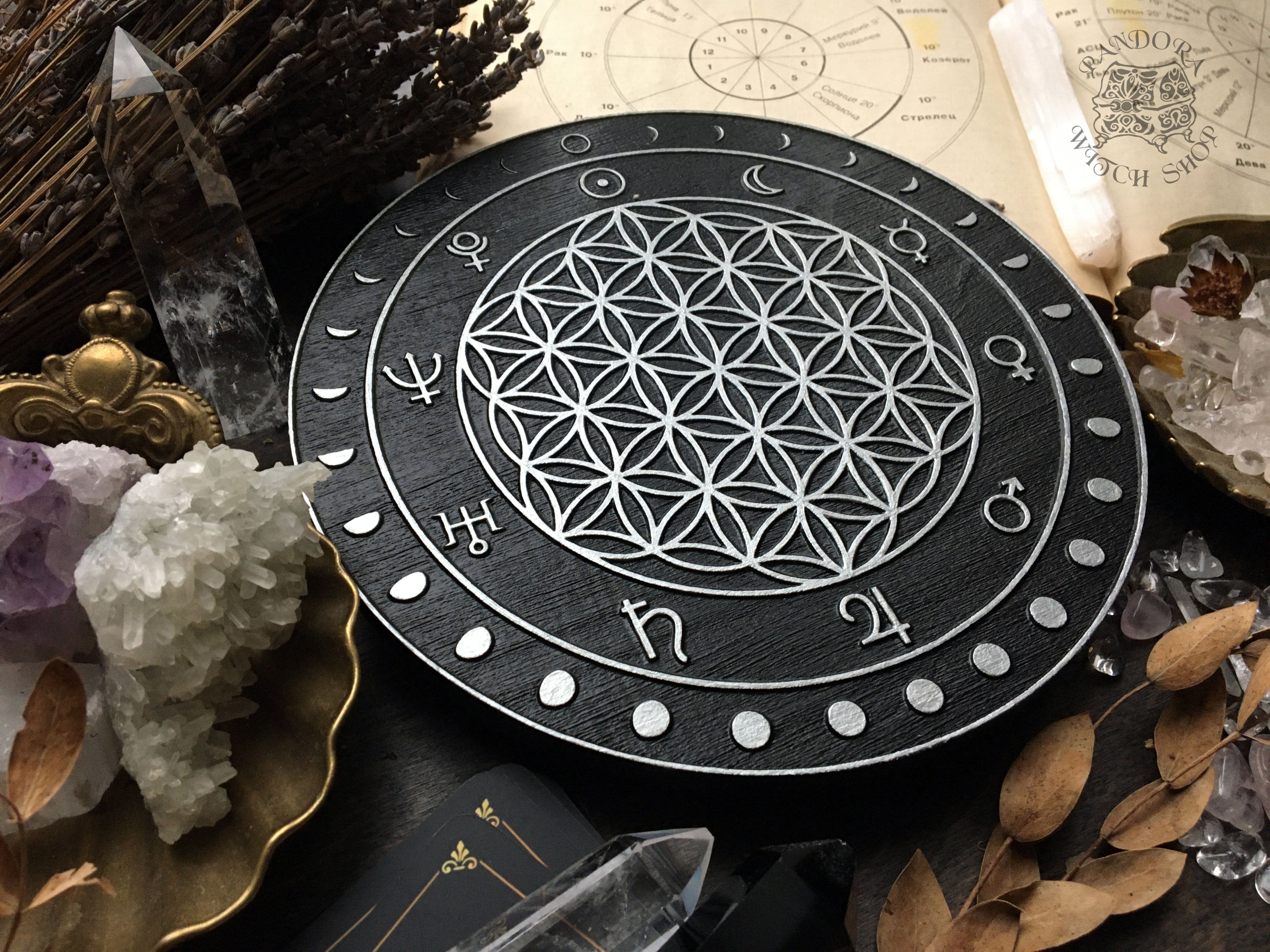 Crystal Grid - Moon Flower of Life - Black\Silver