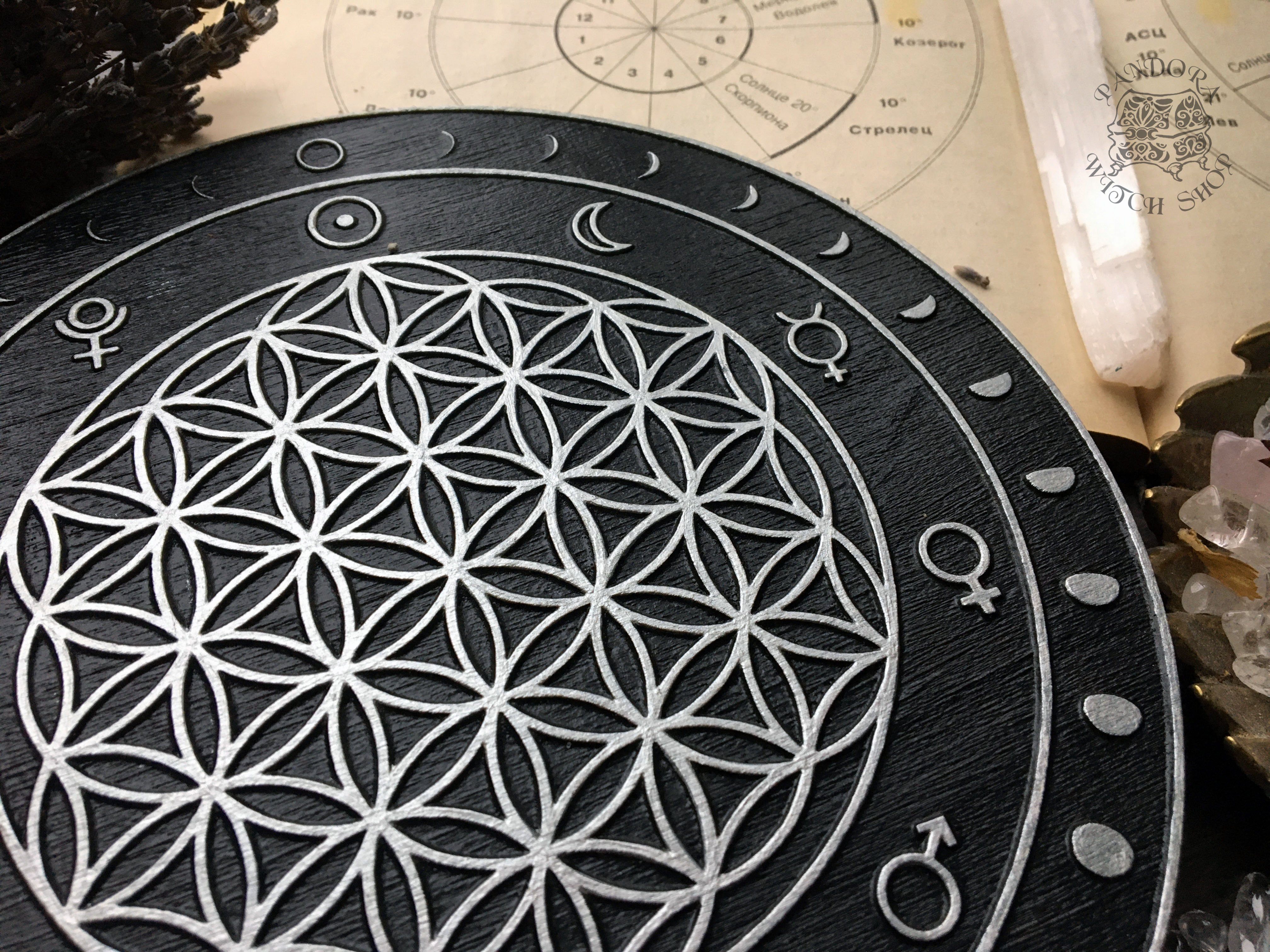 Crystal Grid - Moon Flower of Life - Black\Silver