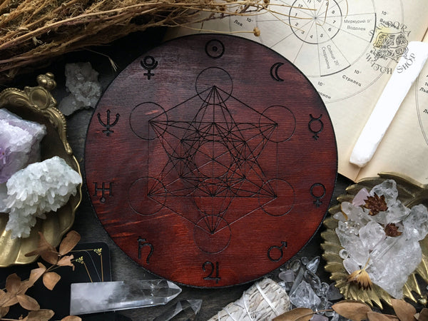 Crystal grid - Planetary Metatrons Cube - Red wood