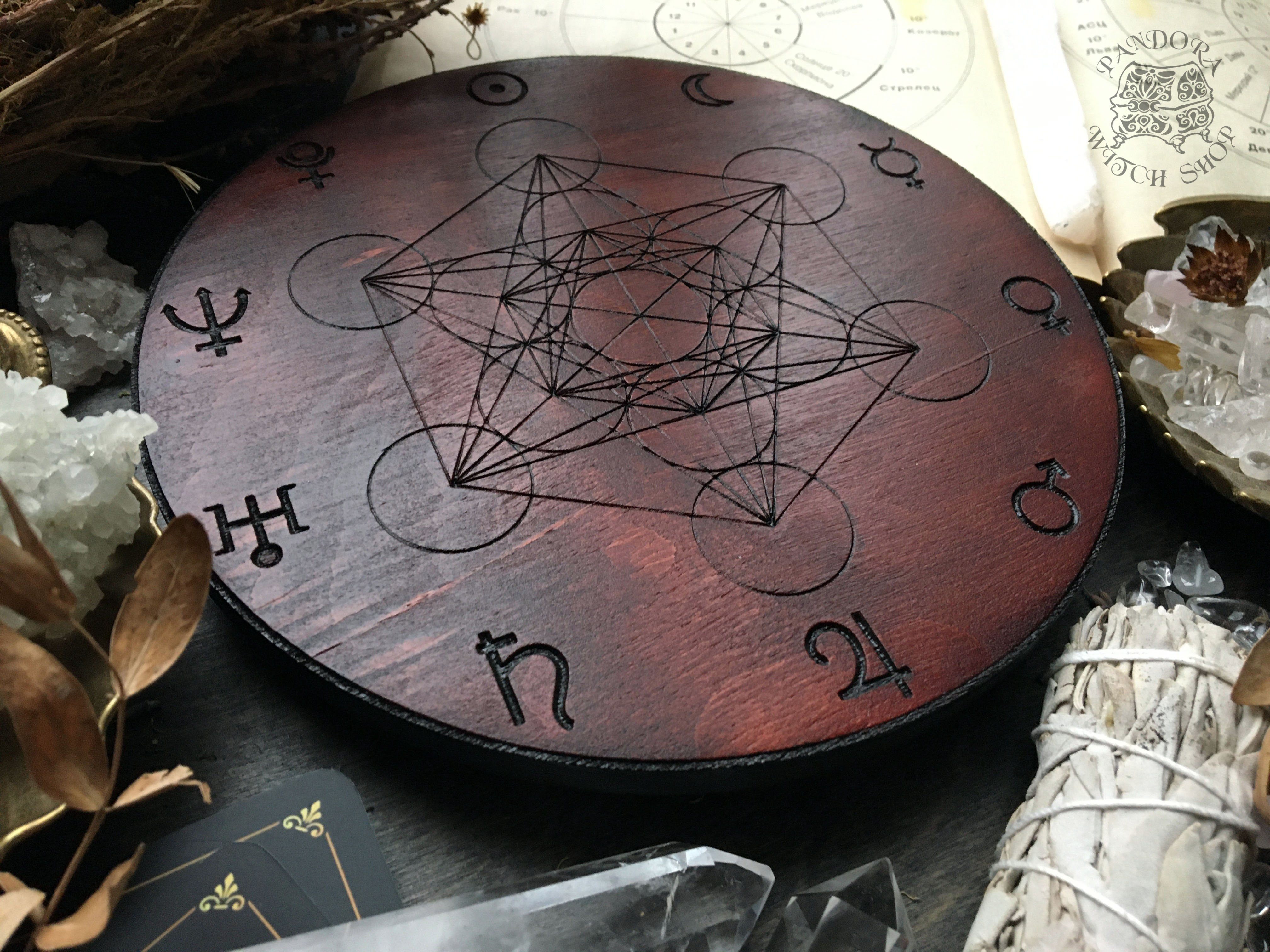 Crystal grid - Planetary Metatrons Cube - Red wood