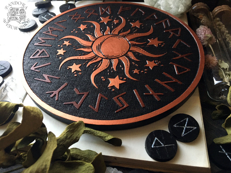 Elder Futhark Runes - Sun - Oak\Black+Copper