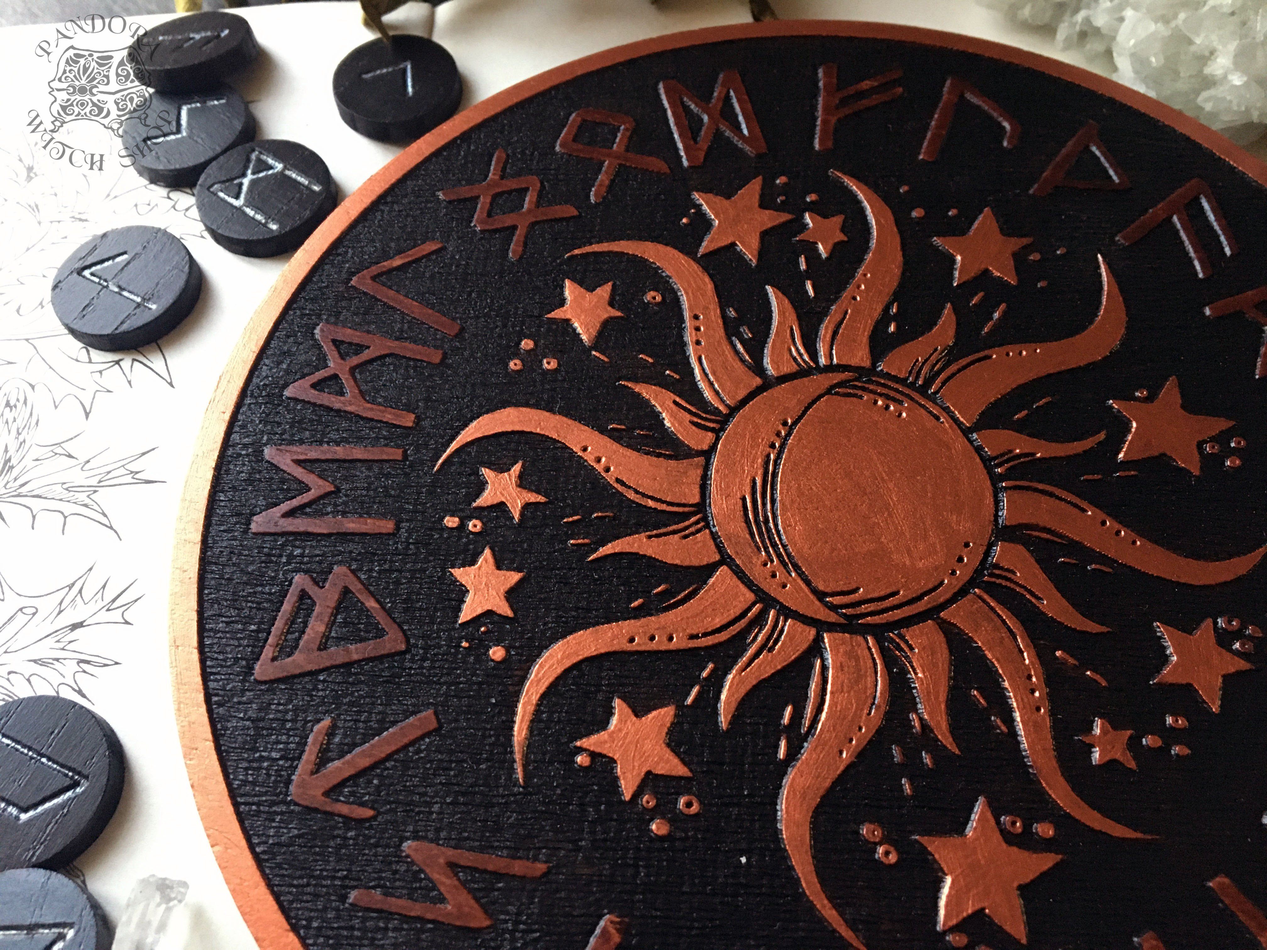 Elder Futhark Runes - Sun - Oak\Black+Copper