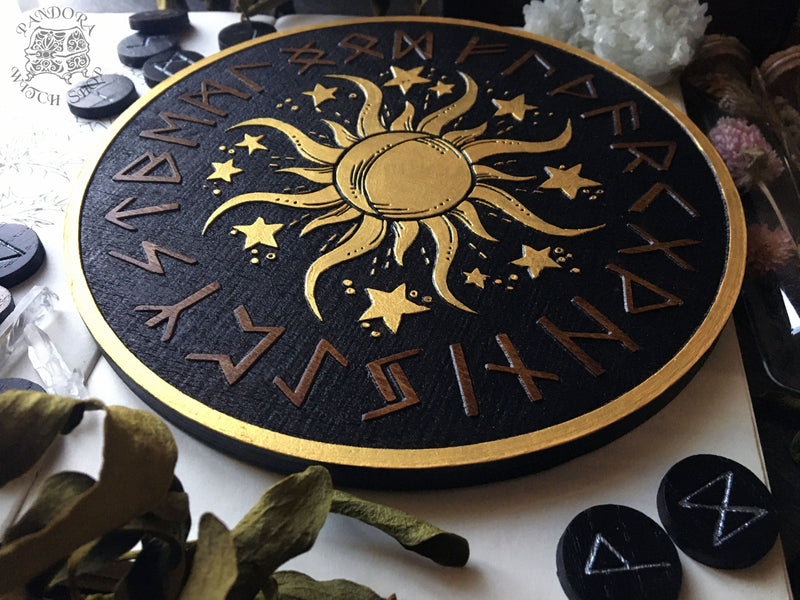 Elder Futhark Runes - Sun - Oak\Black+Gold