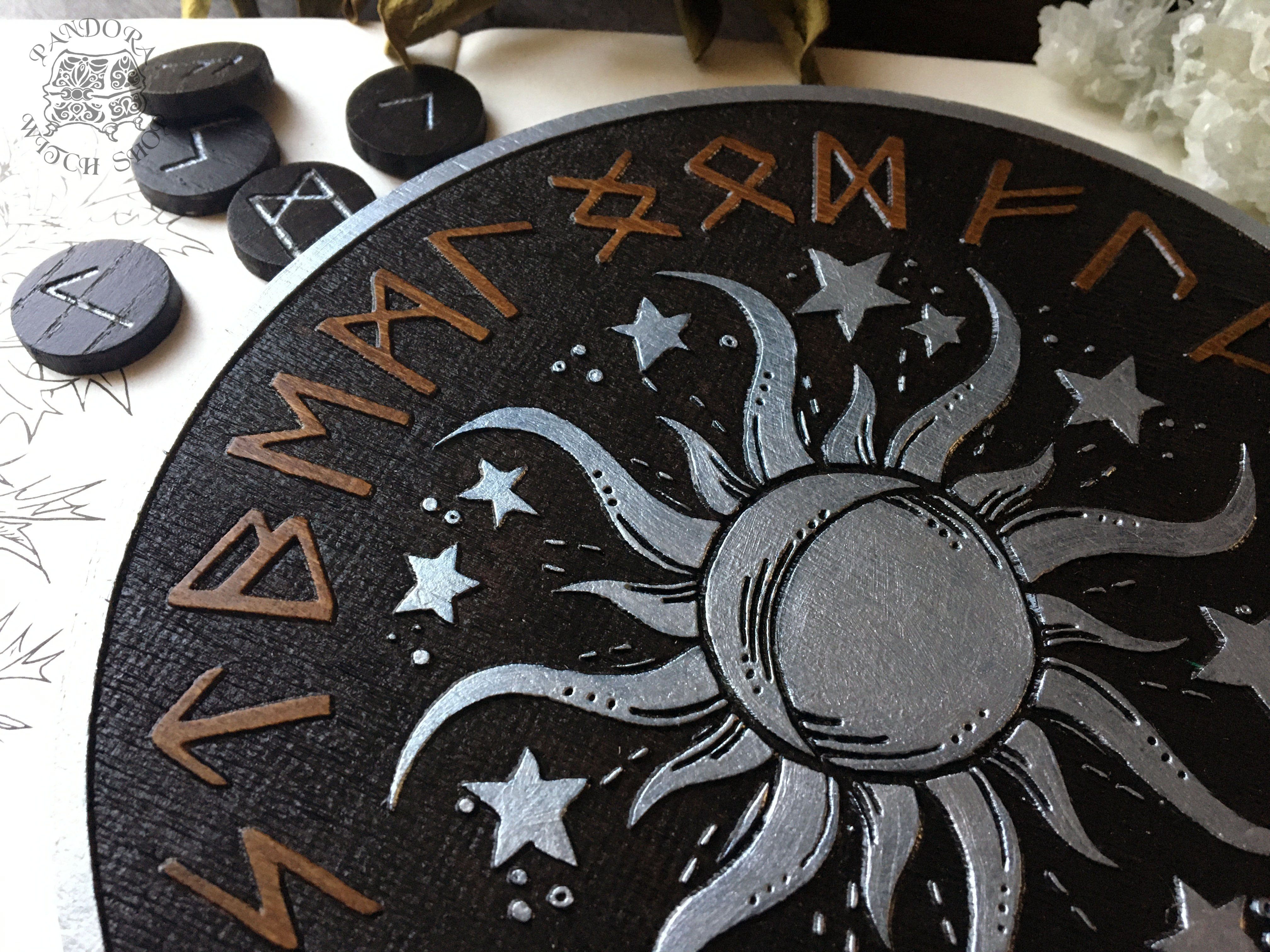 Elder Futhark Runes - Sun - Oak\Black+Silver