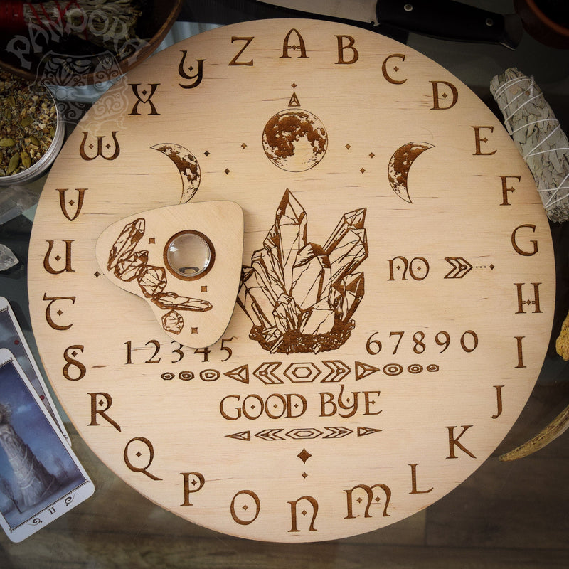 Wooden Ouija Board, Witch Board, Talking Board for calling spirits with Crystals