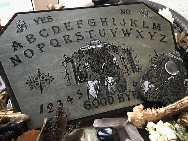 Wooden Ouija Board, Witch Board, Talking Board for calling spirits with Voodoo Veve Papa Legba