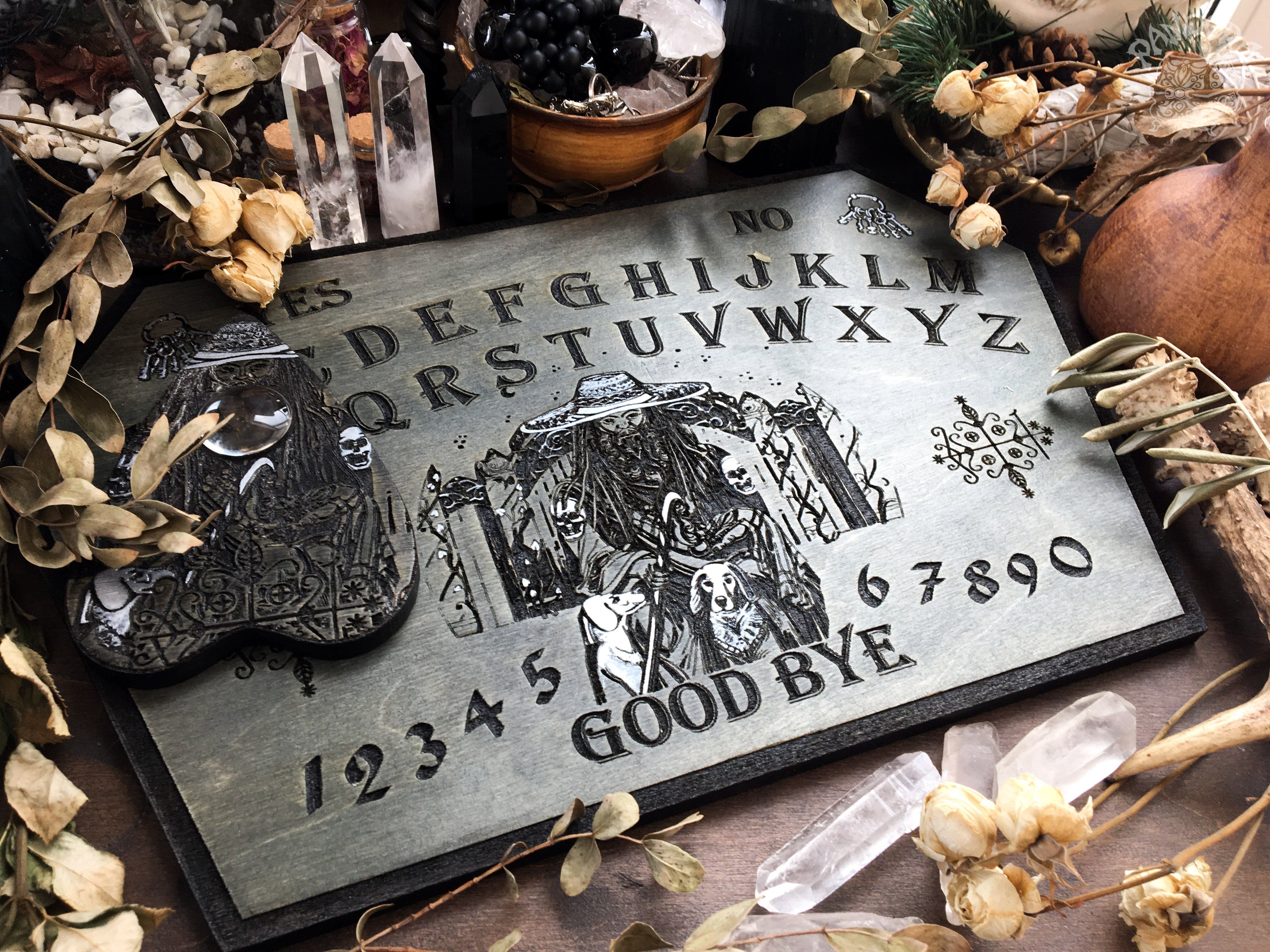 Wooden Ouija Board, Witch Board, Talking Board for calling spirits with Voodoo Veve Papa Legba