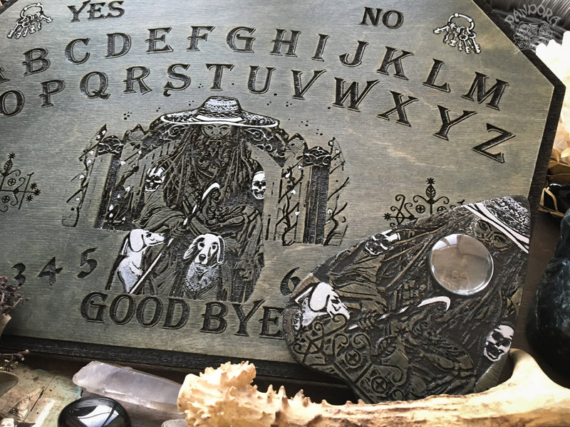 Wooden Ouija Board, Witch Board, Talking Board for calling spirits with Voodoo Veve Papa Legba