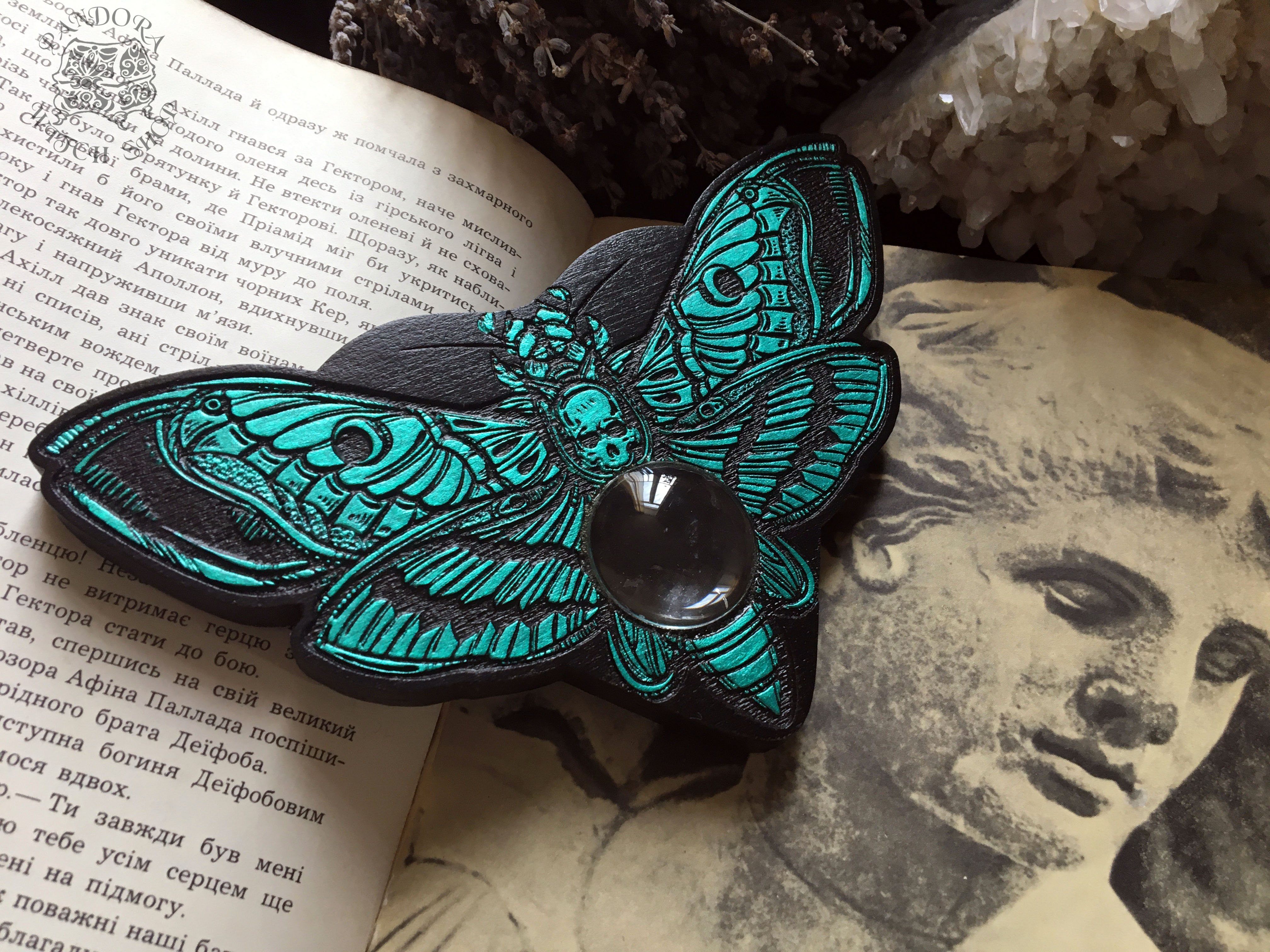 Planchette - Black and Emerald Death's head moth