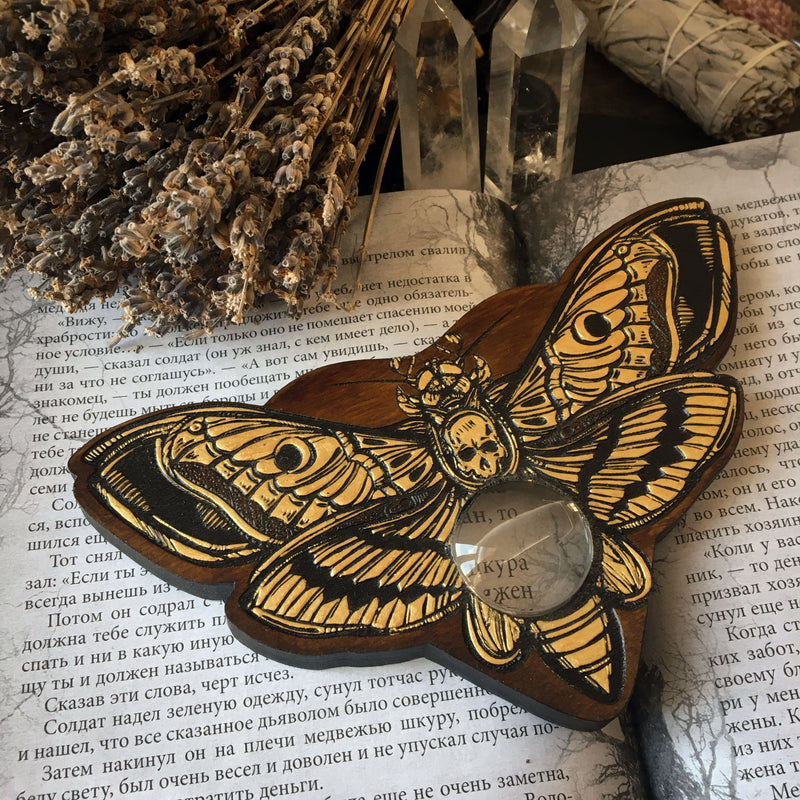 Ouija Planchette - Planchette - Golden Death's Head Moth Dark Wood