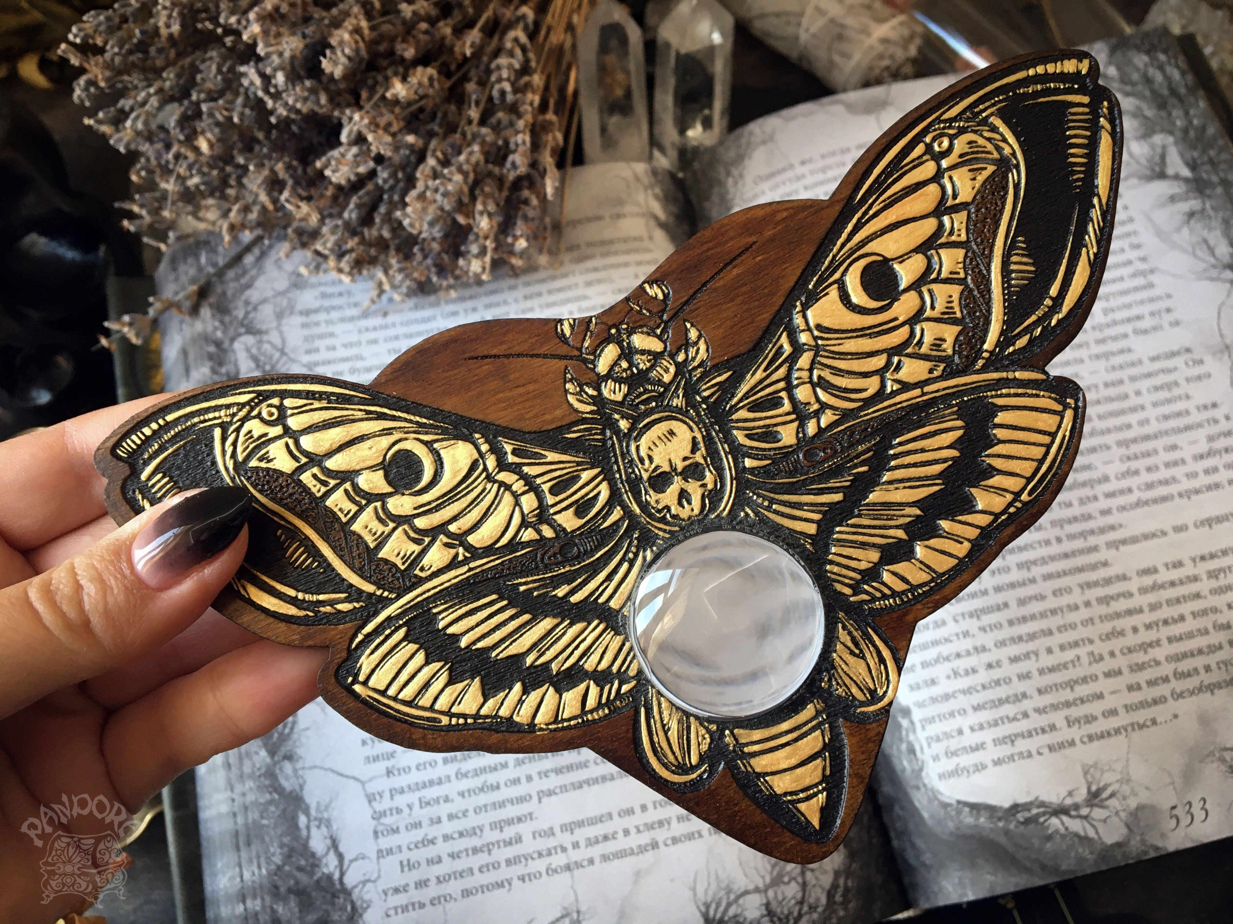 Ouija Planchette - Planchette - Golden Death's Head Moth Dark Wood