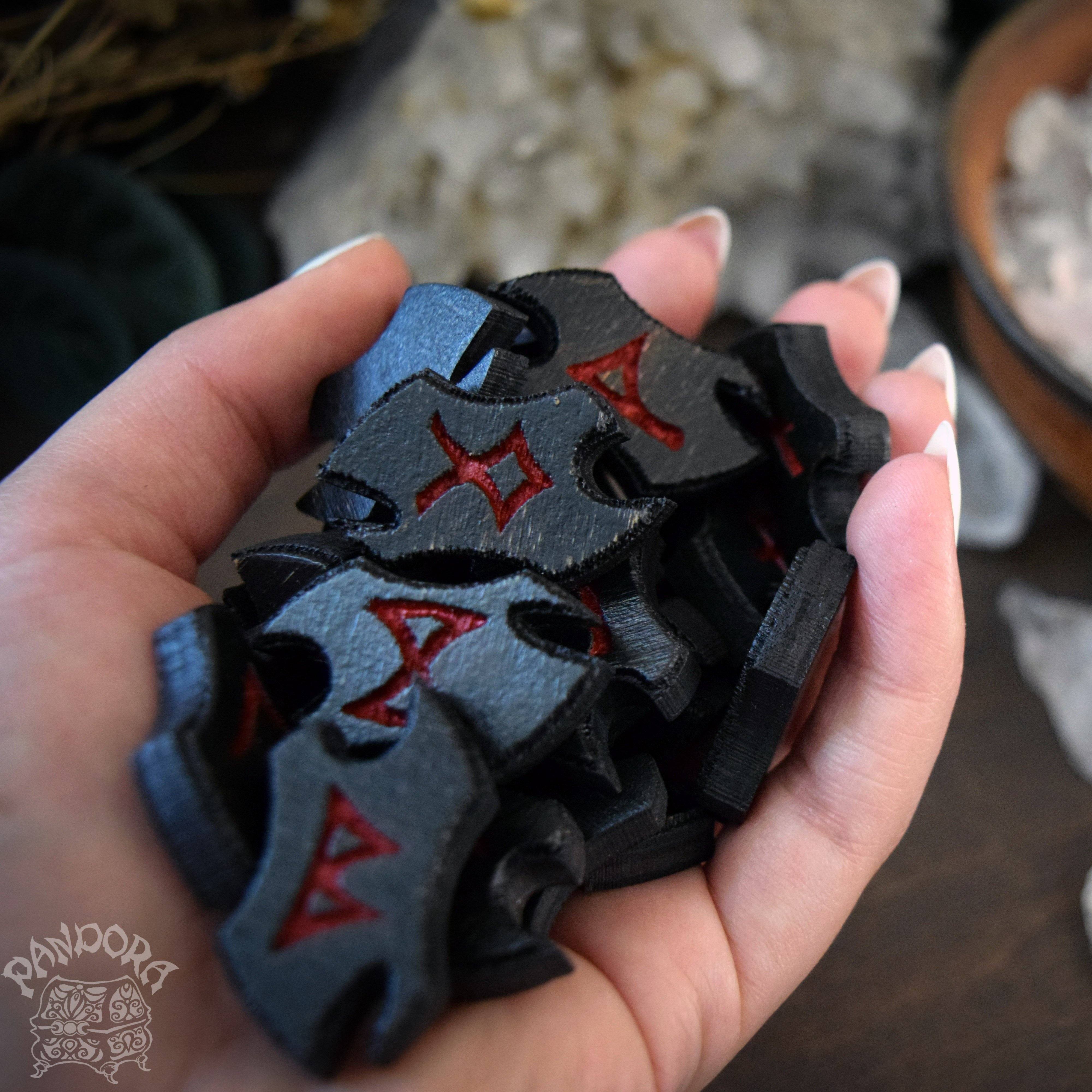 Rune - Elder Futhark, Runes, Black Runes + Blank Rune, Silver\Gold\Red