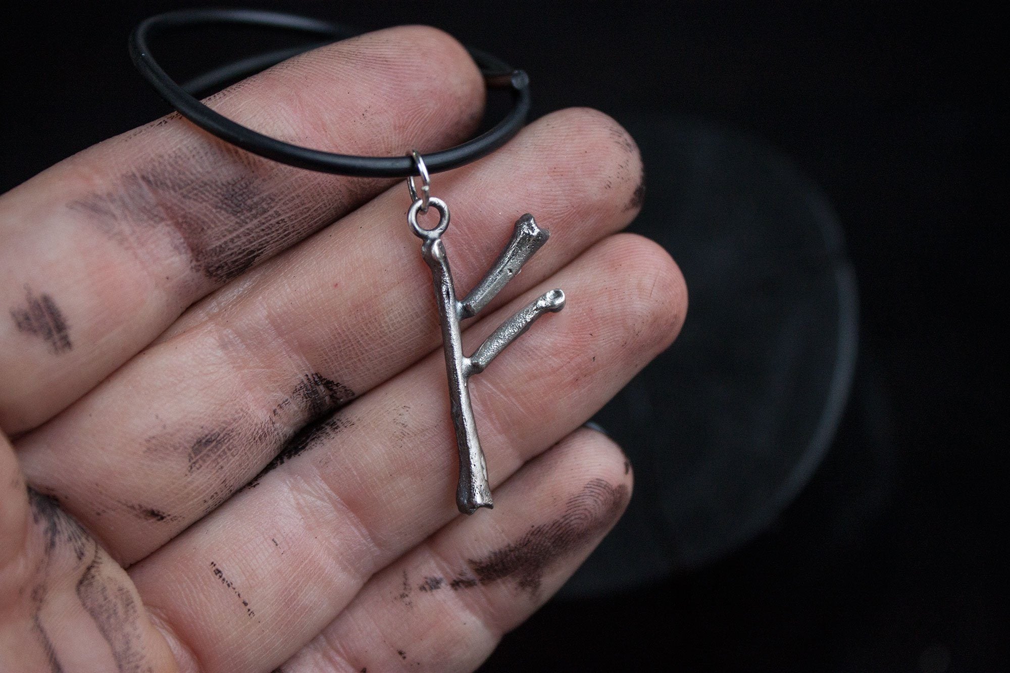 Silver pendant Rune Fehu