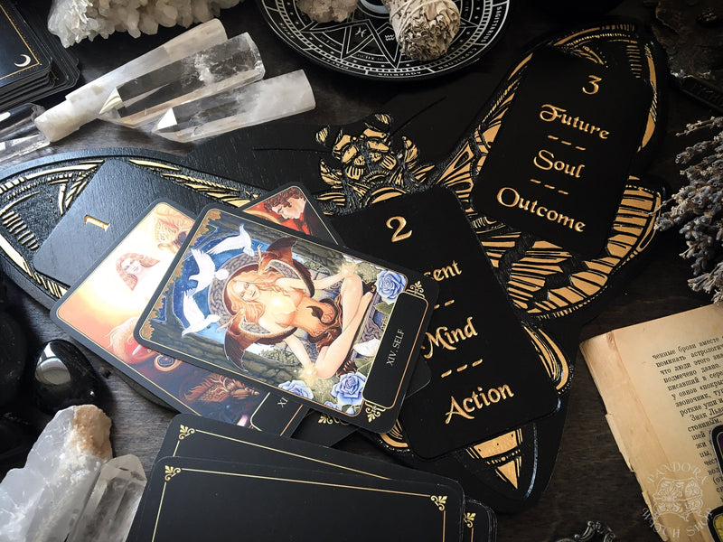 Tarot Board Three Card Spread - GOLD DEATH'S HEAD MOTH
