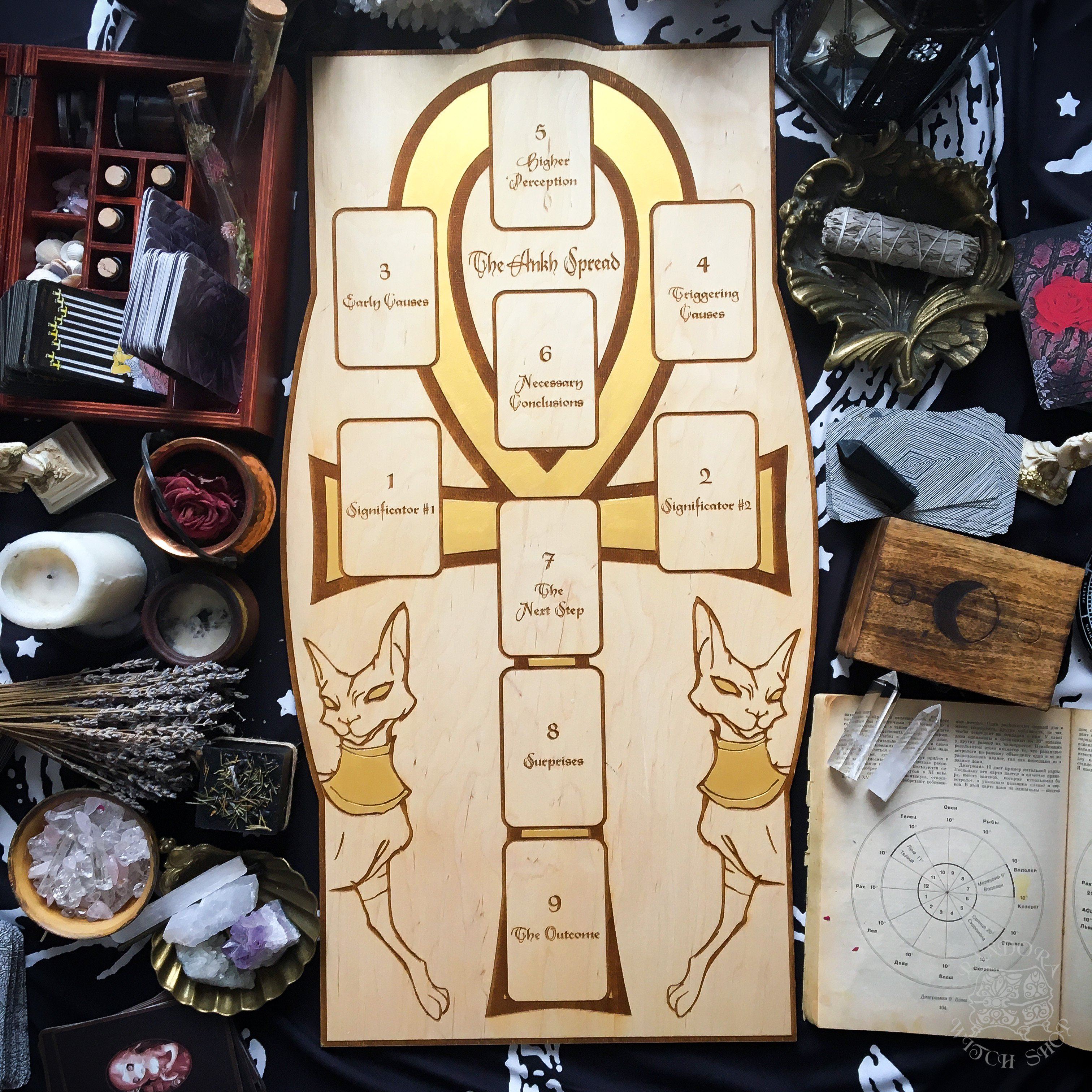 Tarot Spread Board Ankh - Gold