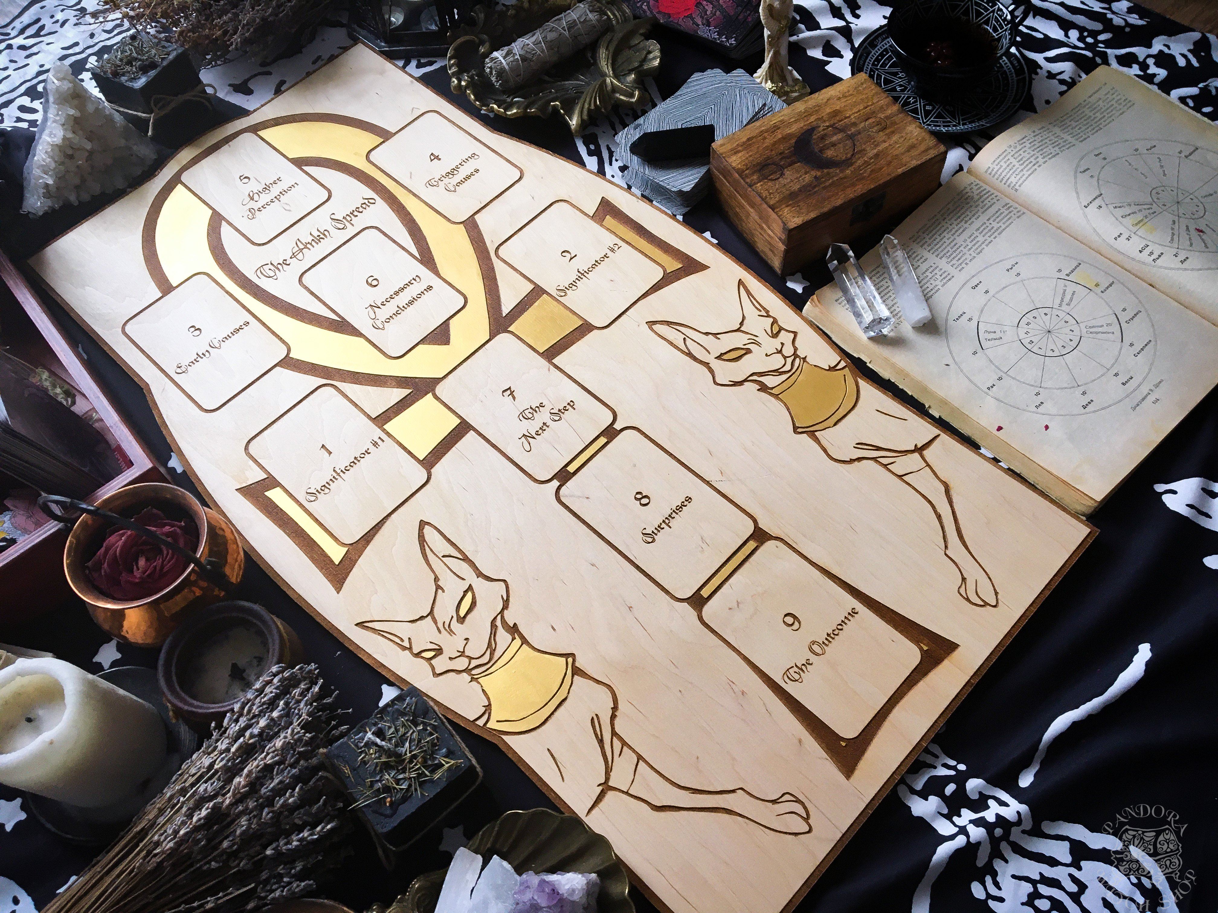 Tarot Spread Board Ankh - Gold