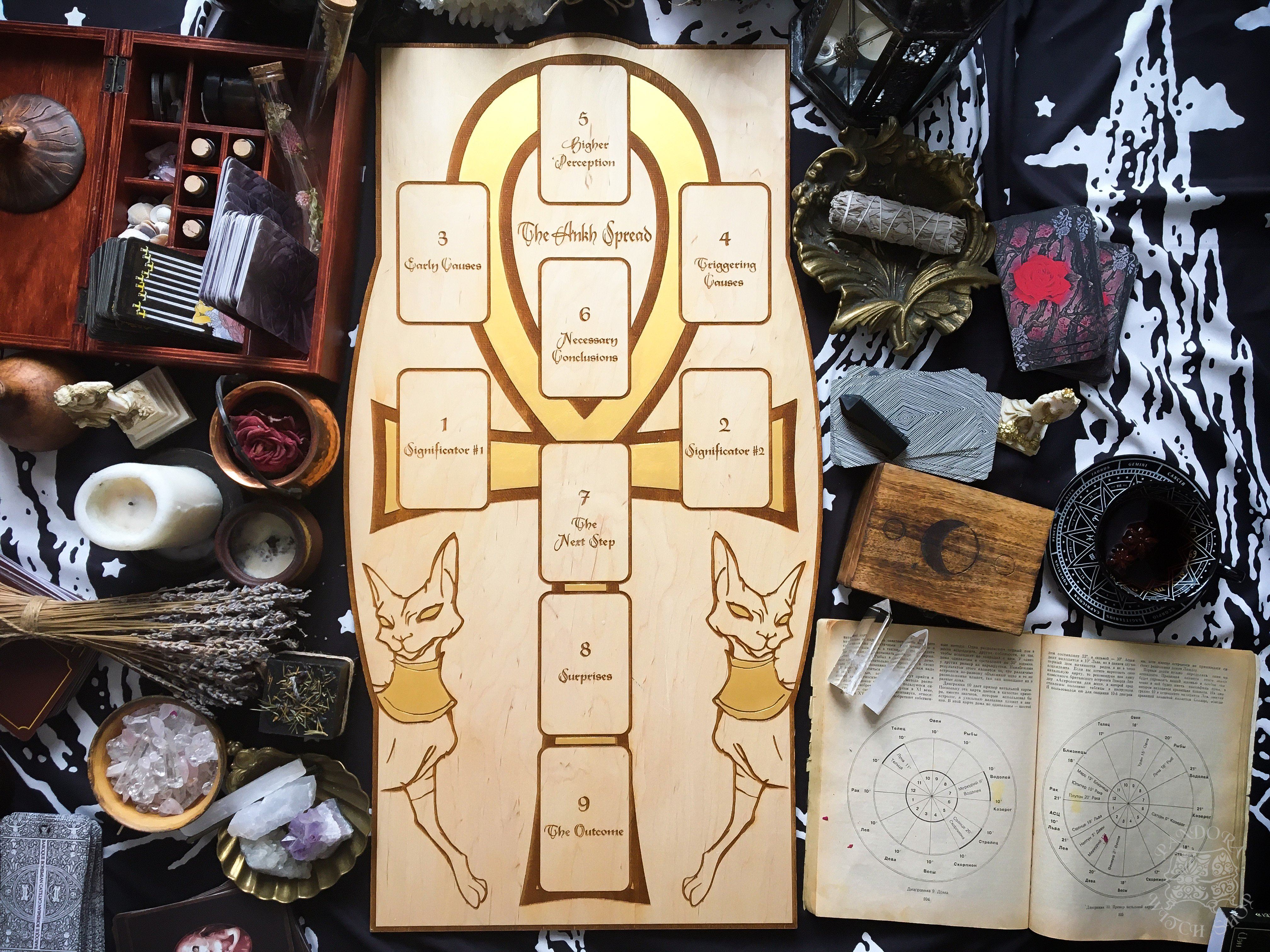 Tarot Spread Board Ankh - Gold