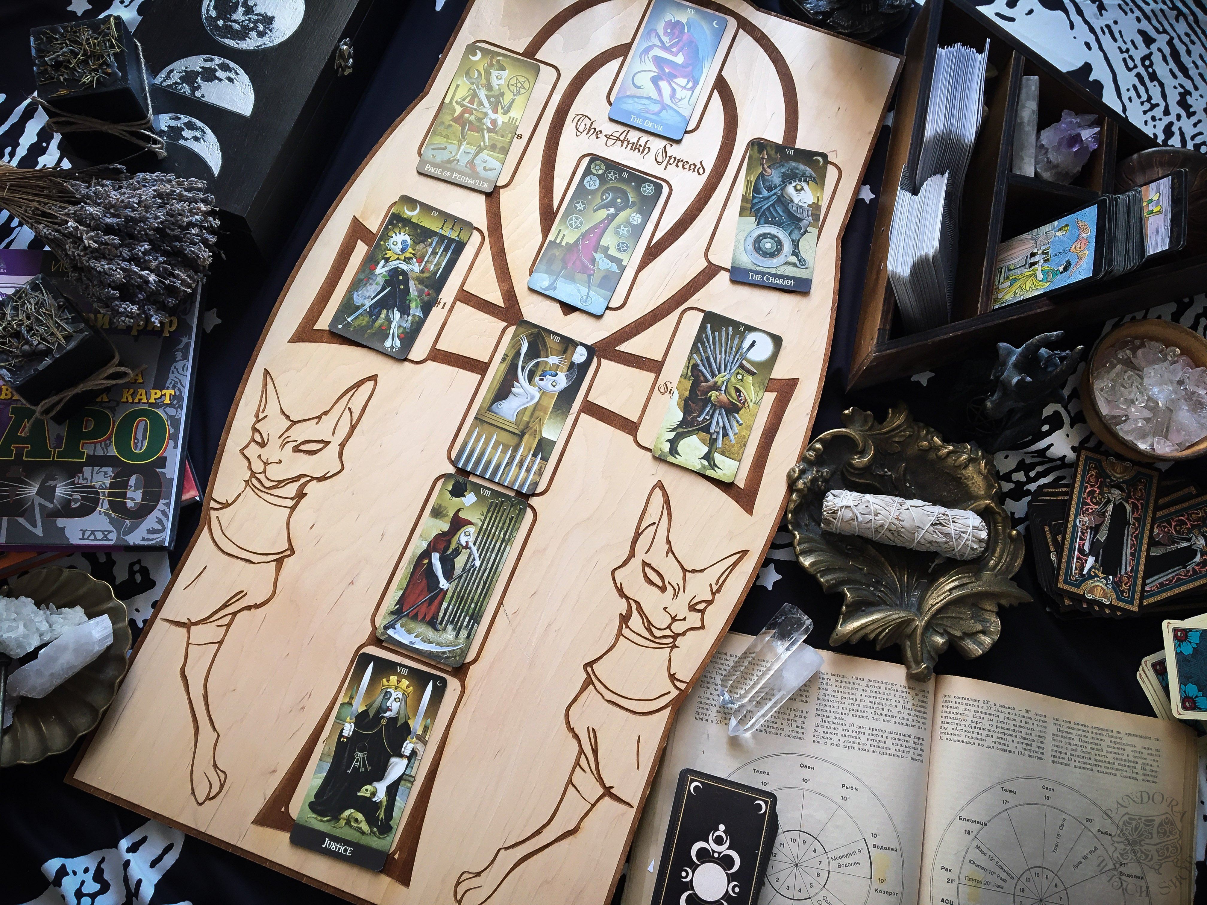 Tarot Spread Board Ankh - Natural