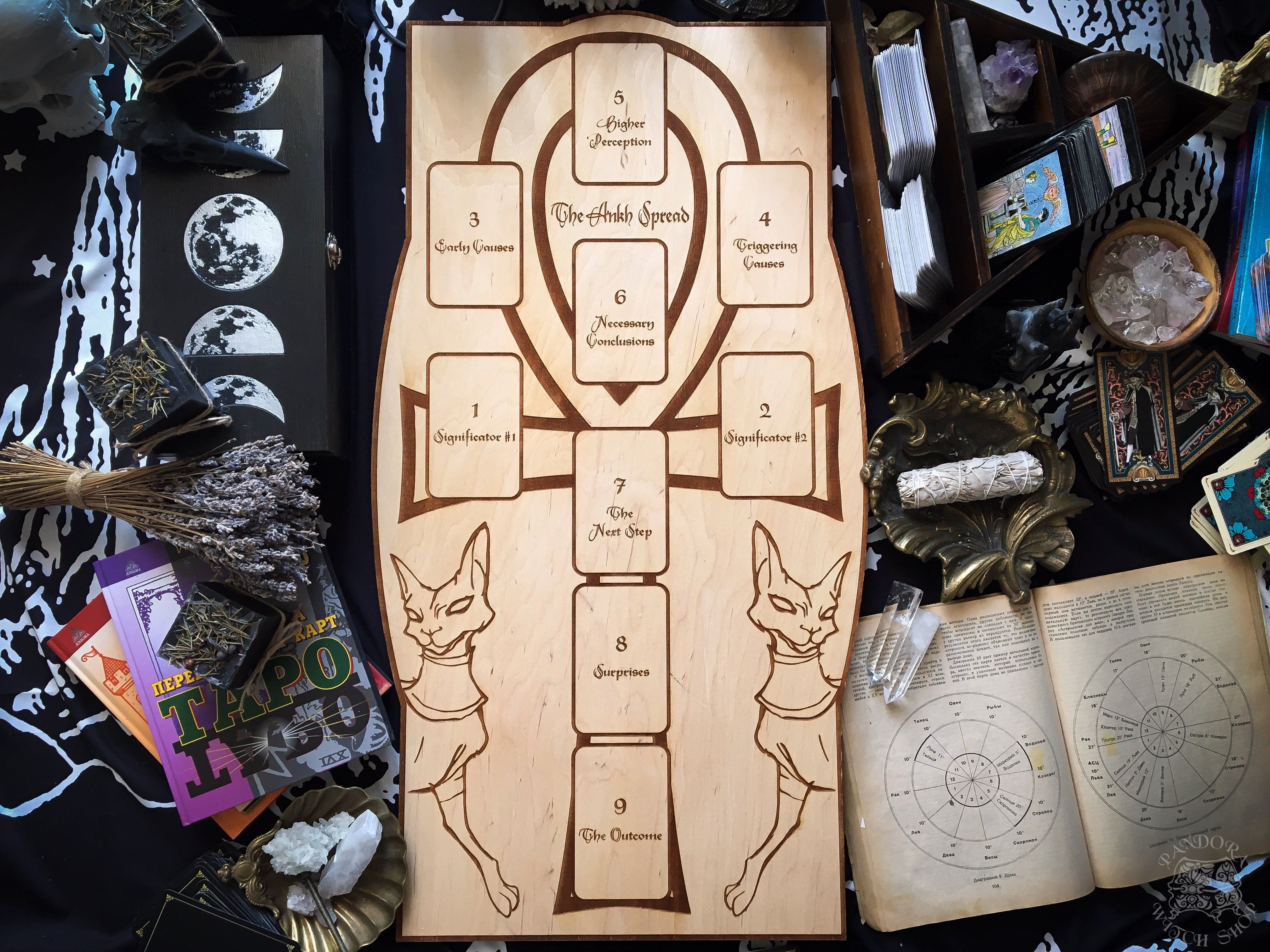 Tarot Spread Board Ankh - Natural