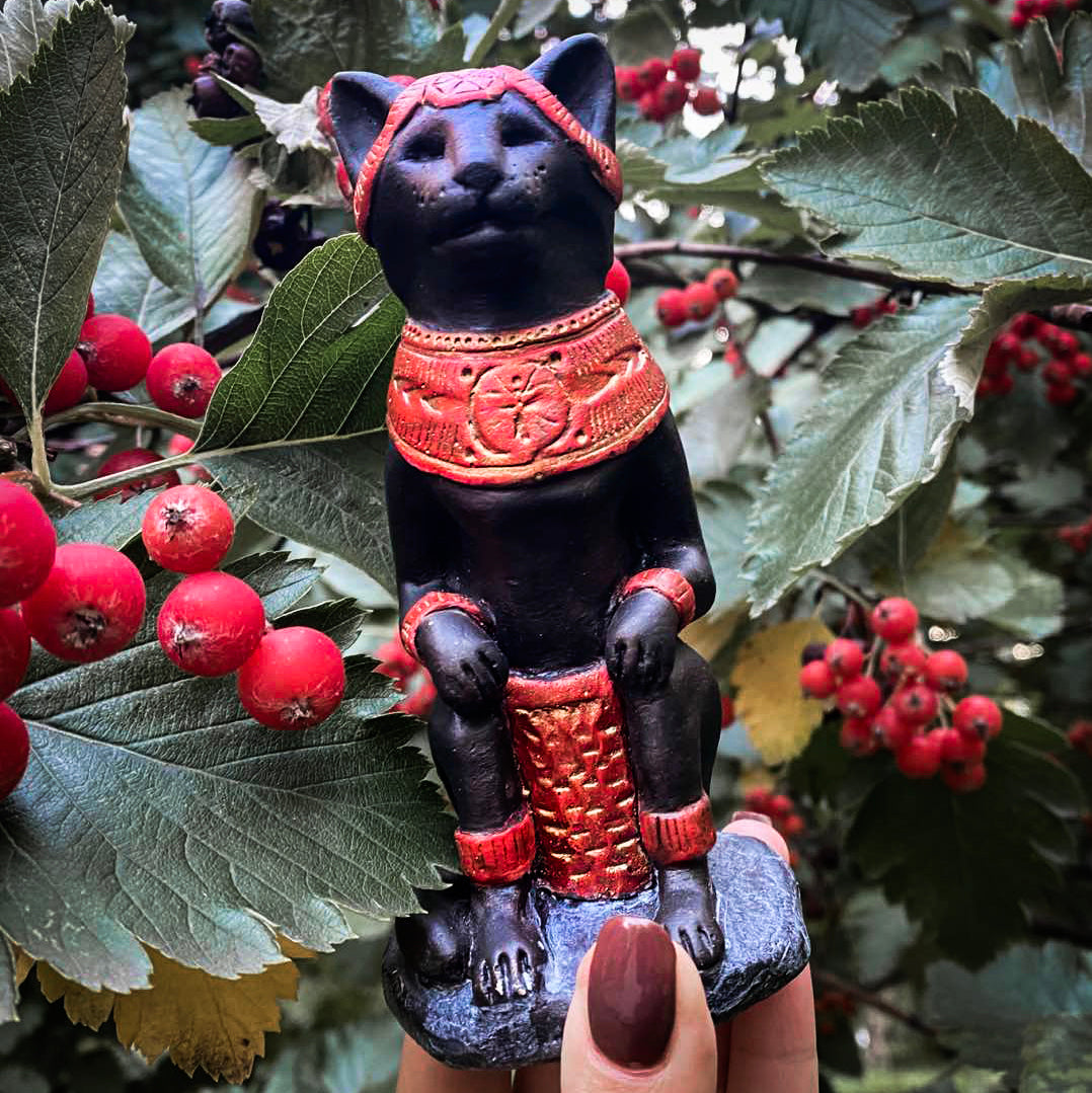 Totem Figure - Black Cat - Red